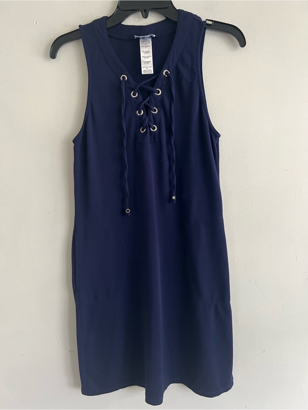 Tommy Bahama Navy Lace-Up Knit Sleeveless Shift Dress